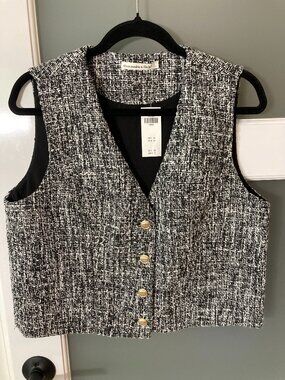 NWT Abercrombie & Fitch Tweed Button-Front Vest Black White Large